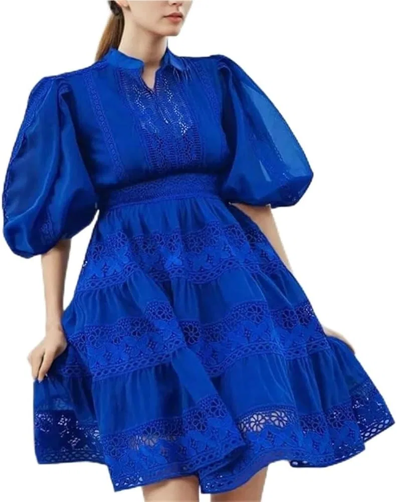Женское платье-пуловер с кружевной вышивкой, Lace Embroidery, синий