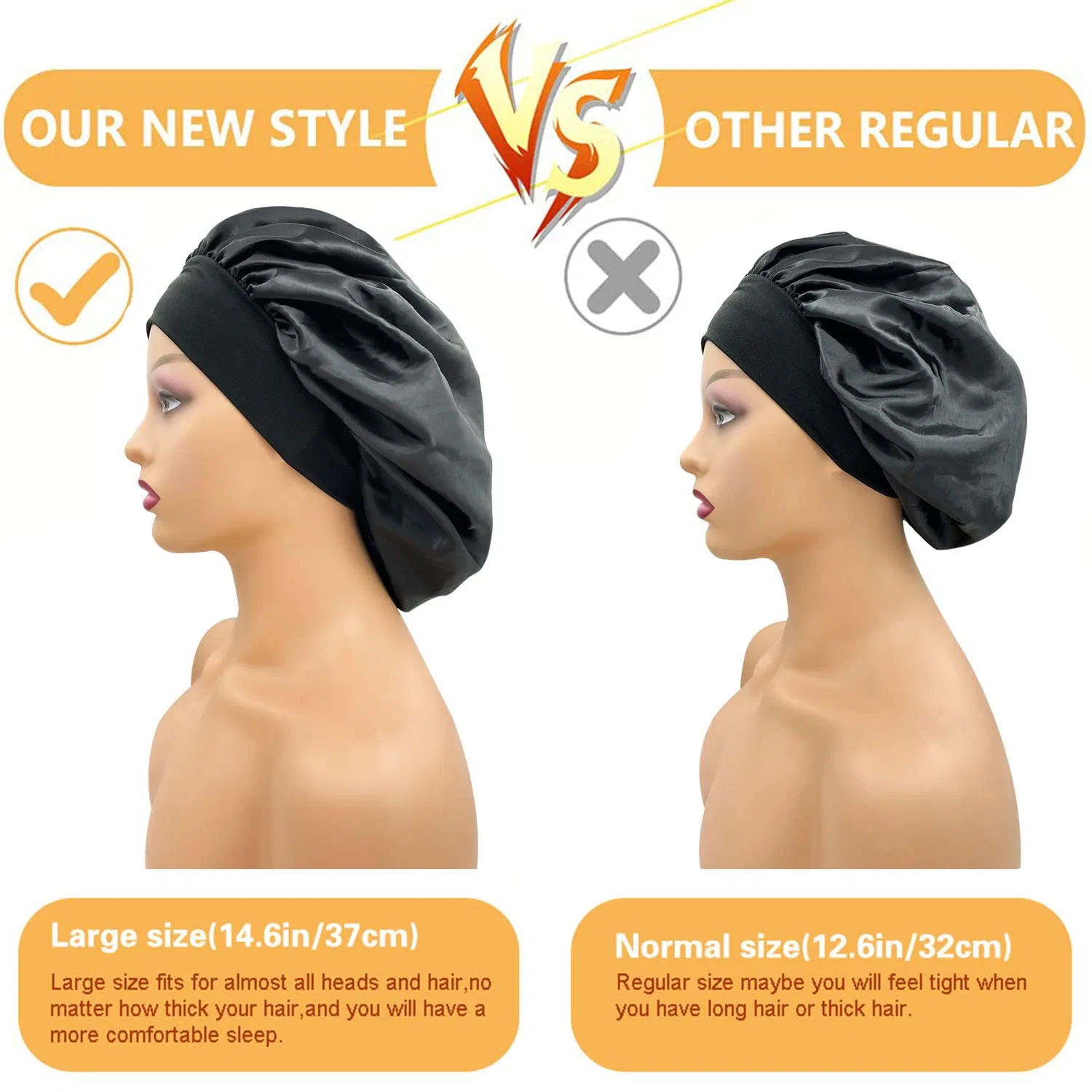Шапочка для душа Satin Bonnet, 2 шт, AUHKARUS, 37 см, Black, Blue — фото 4
