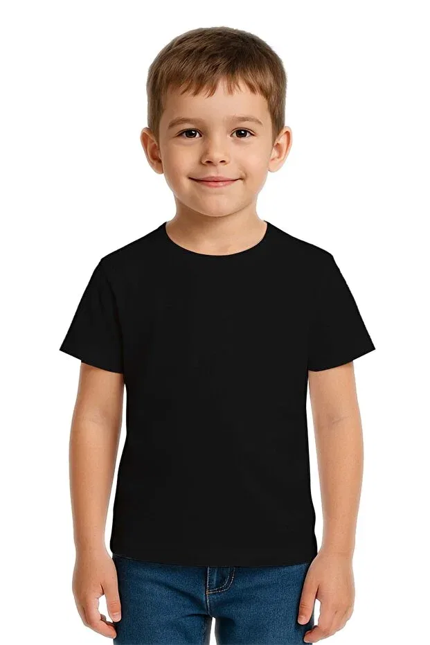 Детская футболка для мальчиков хлопковая Unisex Solid Color Kids T-Shirt Cotton Combed Fabric Sedirli, Black