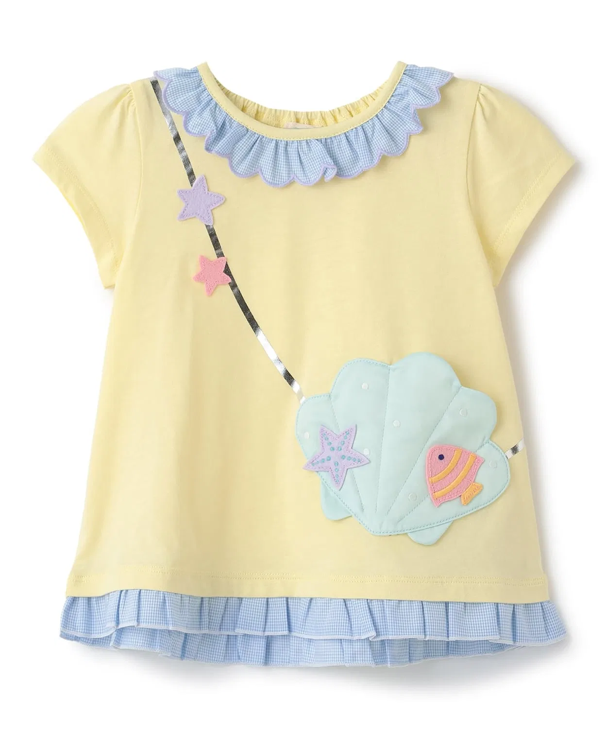 Детская футболка с аппликацией-ракушкой, с коротким рукавом, модель Shell Pochette, baby cheer, Кремовый
