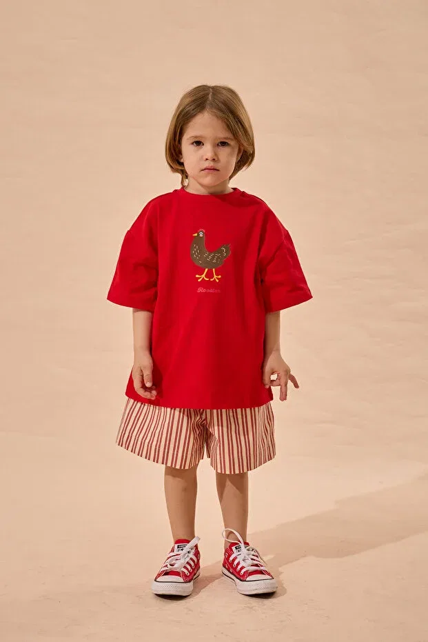 Детская футболка оверсайз с принтом Roaster Print Fahhar Kids, Red