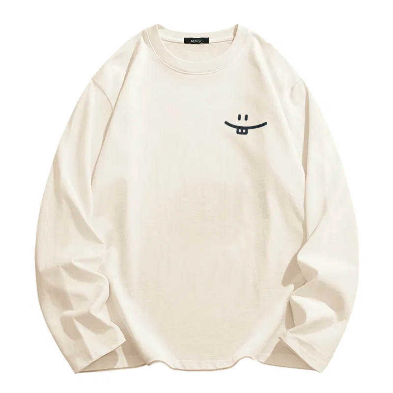 Детская футболка с длинным рукавом Simple Smile Drawing Chest Logo MINISO, Light Beige