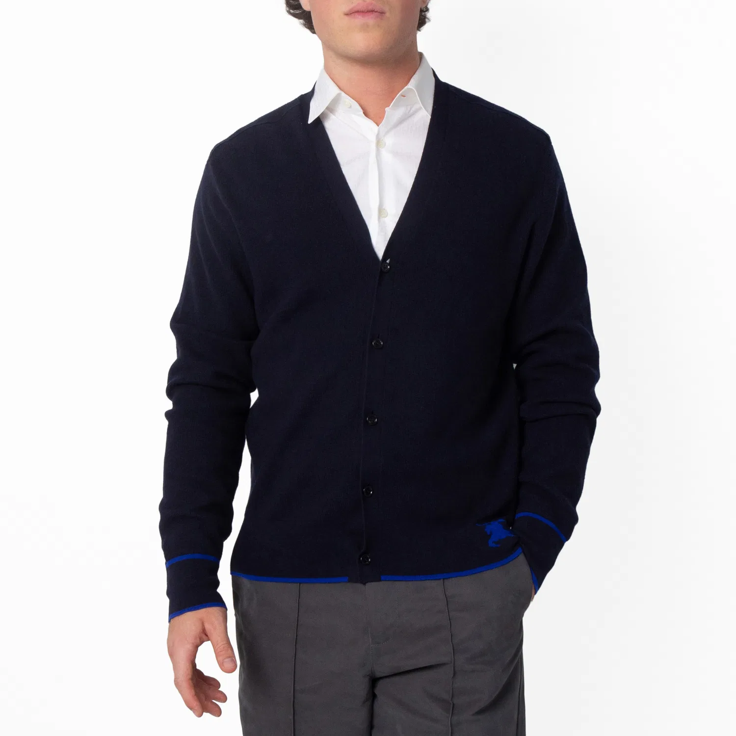 Кардиган шерстяной с V-образным вырезом Equestrian Knight Wool Cardigan Burberry, Navy