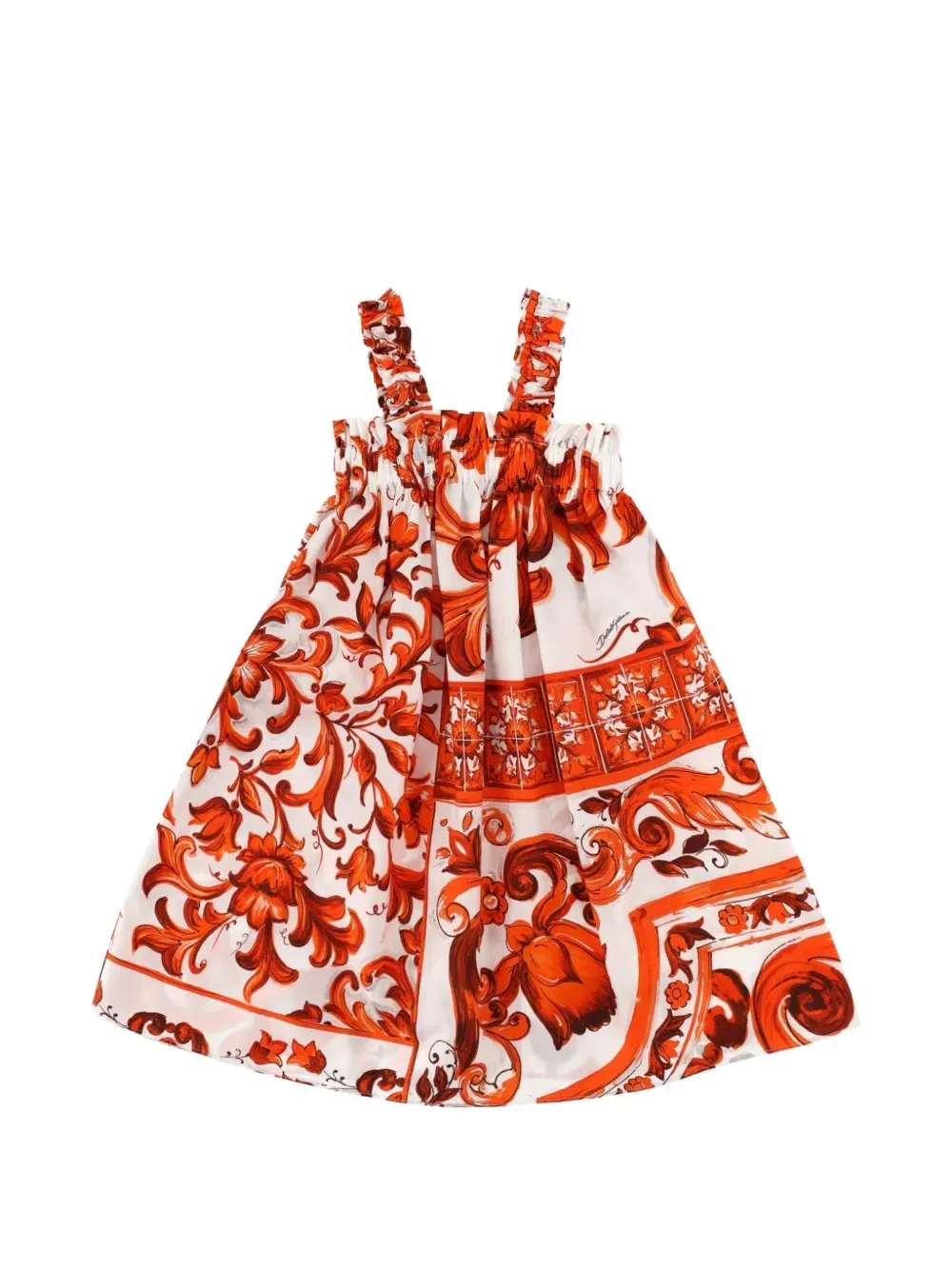 Платье с цветочным принтом и рюшами на лямках Dolce & Gabbana Kids, белый