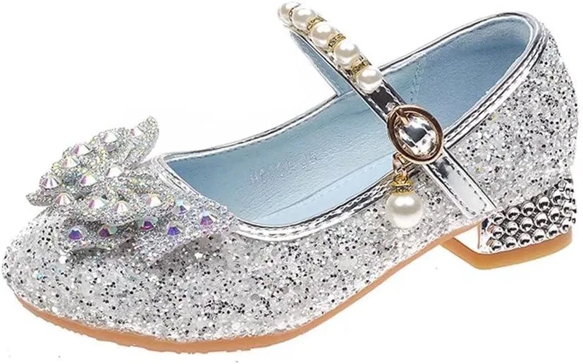 Детские туфли Мэри Джейн с жемчугом и бабочкой Stunner, Butterfly Silver