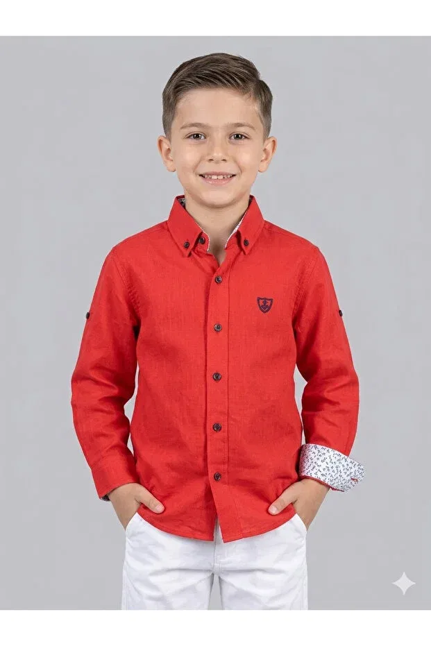 Детская рубашка для мальчиков хлопковая Sibel Günay Butik, Red — фото 2