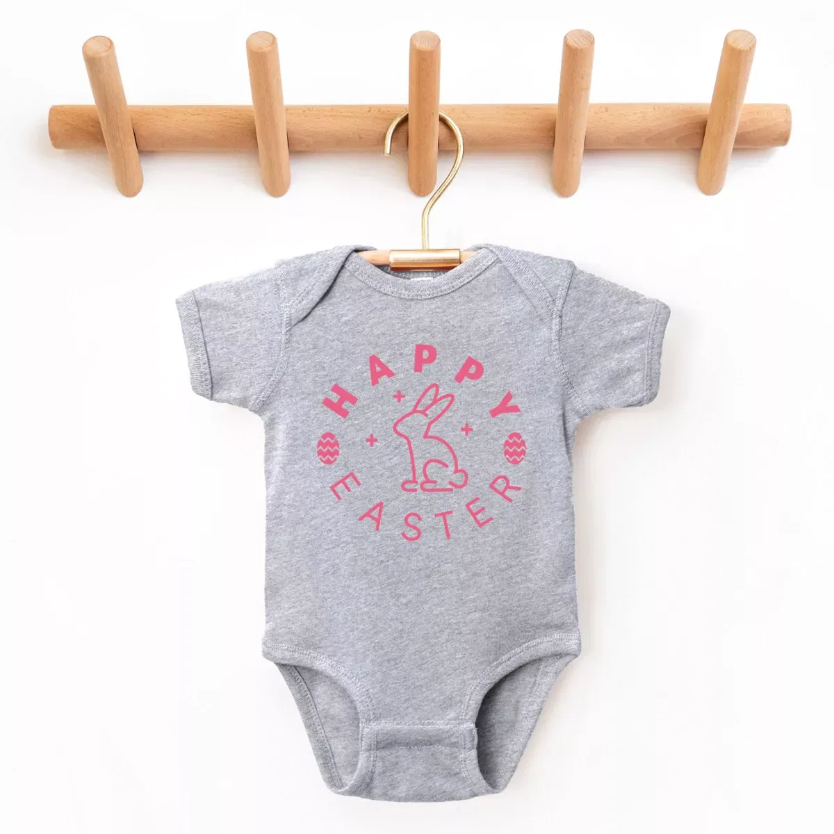 Детское боди с коротким рукавом Happy Easter Eggs The Juniper Shop, Heather Grey