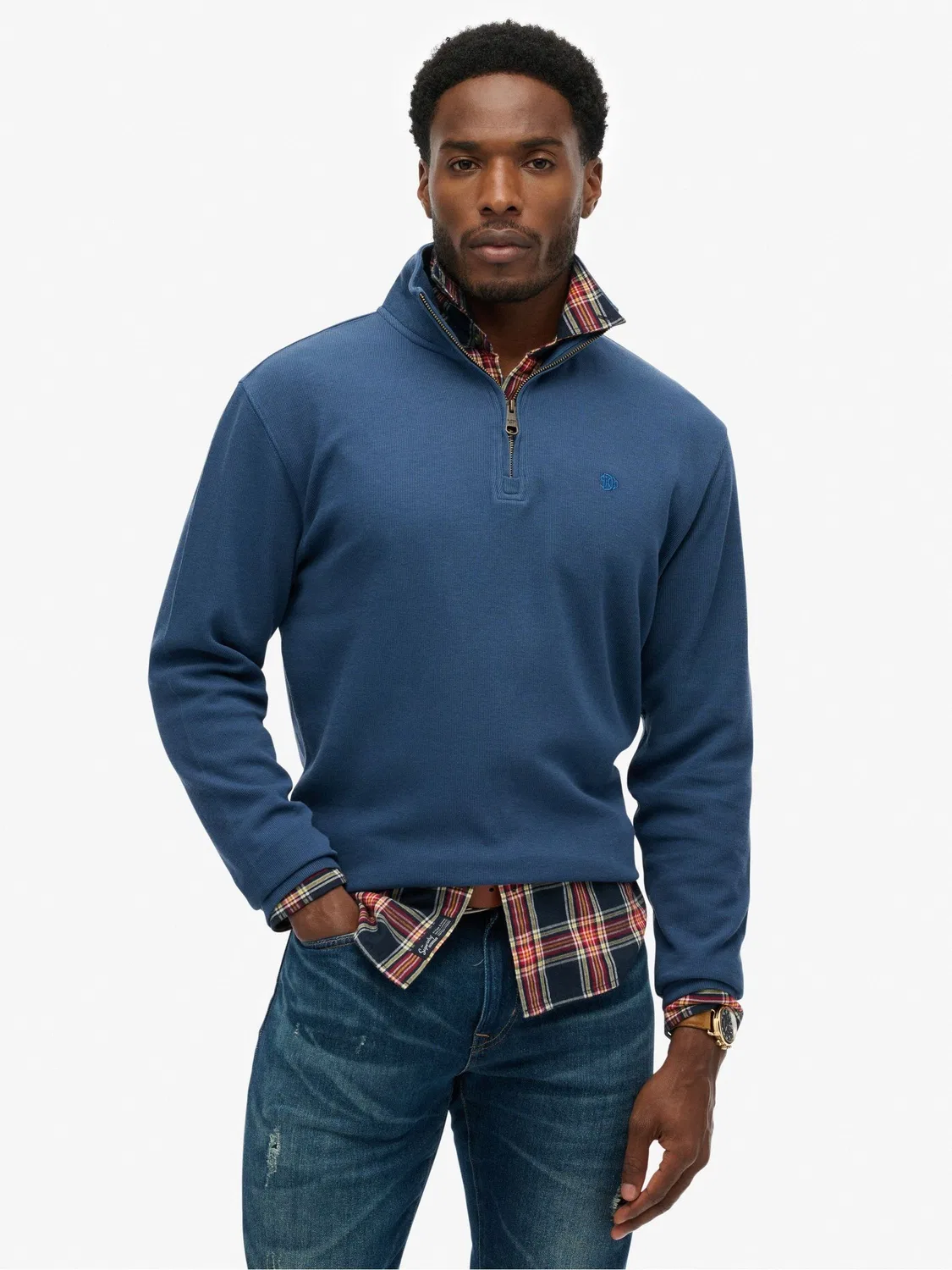 Джемпер полузастежка на молнии, Ribbed Superdry, синий — фото 2