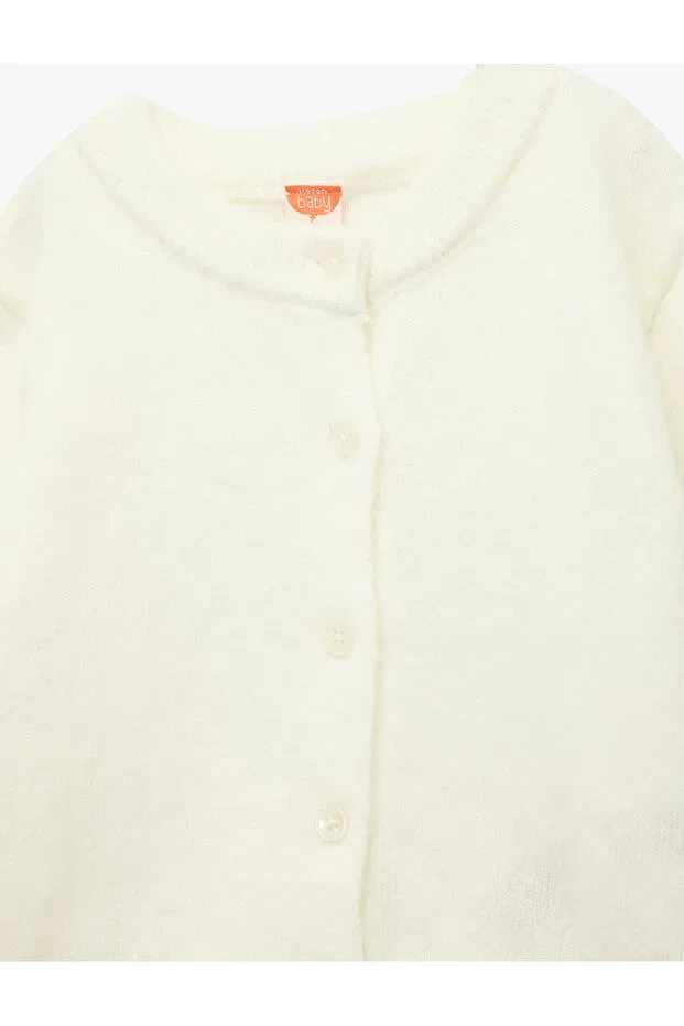 Детский кардиган с длинным рукавом Long Sleeve Button Detailed Crew Neck Basic Knit Cardigan Koton, Ecru — фото 3