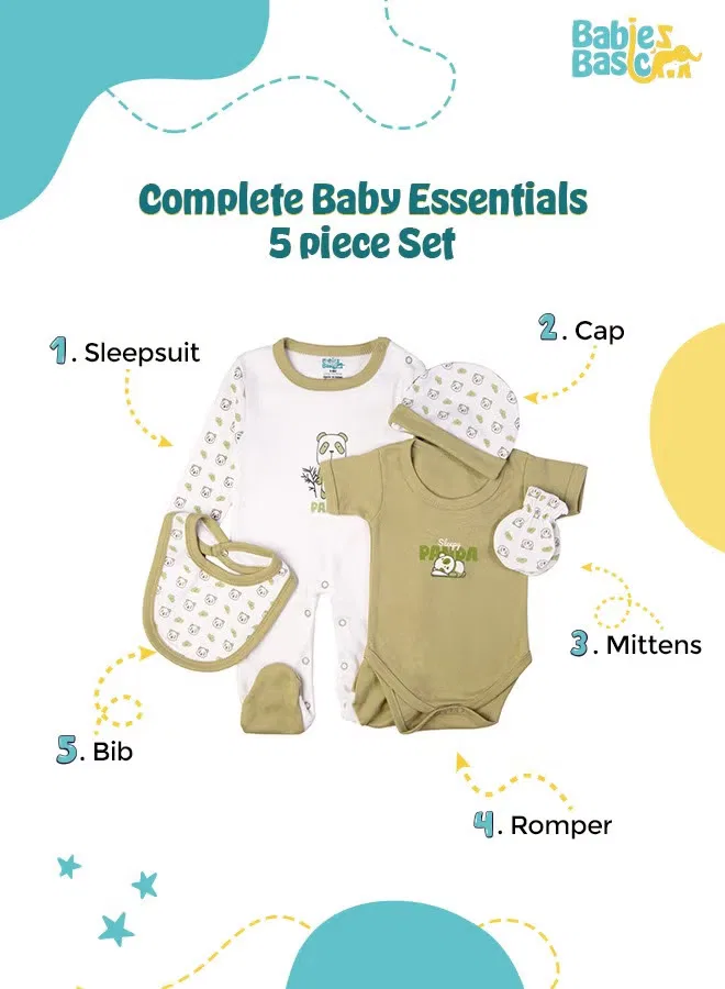 Комплект из 5 предметов для малышей с пандой Sleepy Panda Babies Basic, фисташковый — фото 2