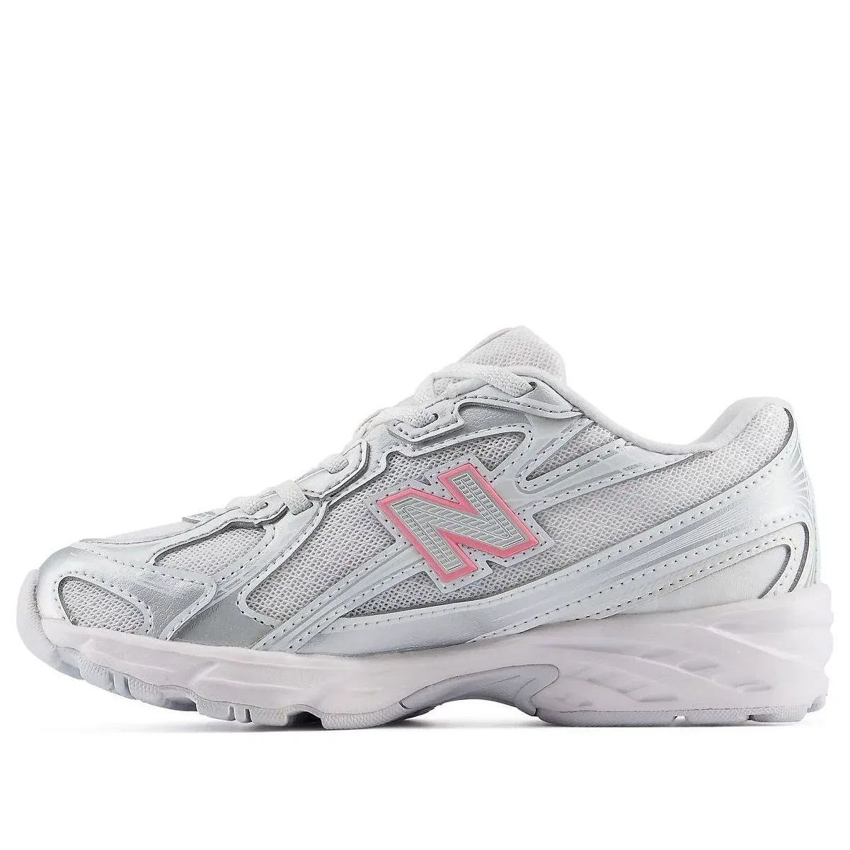 Детские кроссовки с сетчатым верхом 740 Bungee Lace 'Silver Metallic Signal Pink' New Balance, Silver Metallic / Signal Pink
