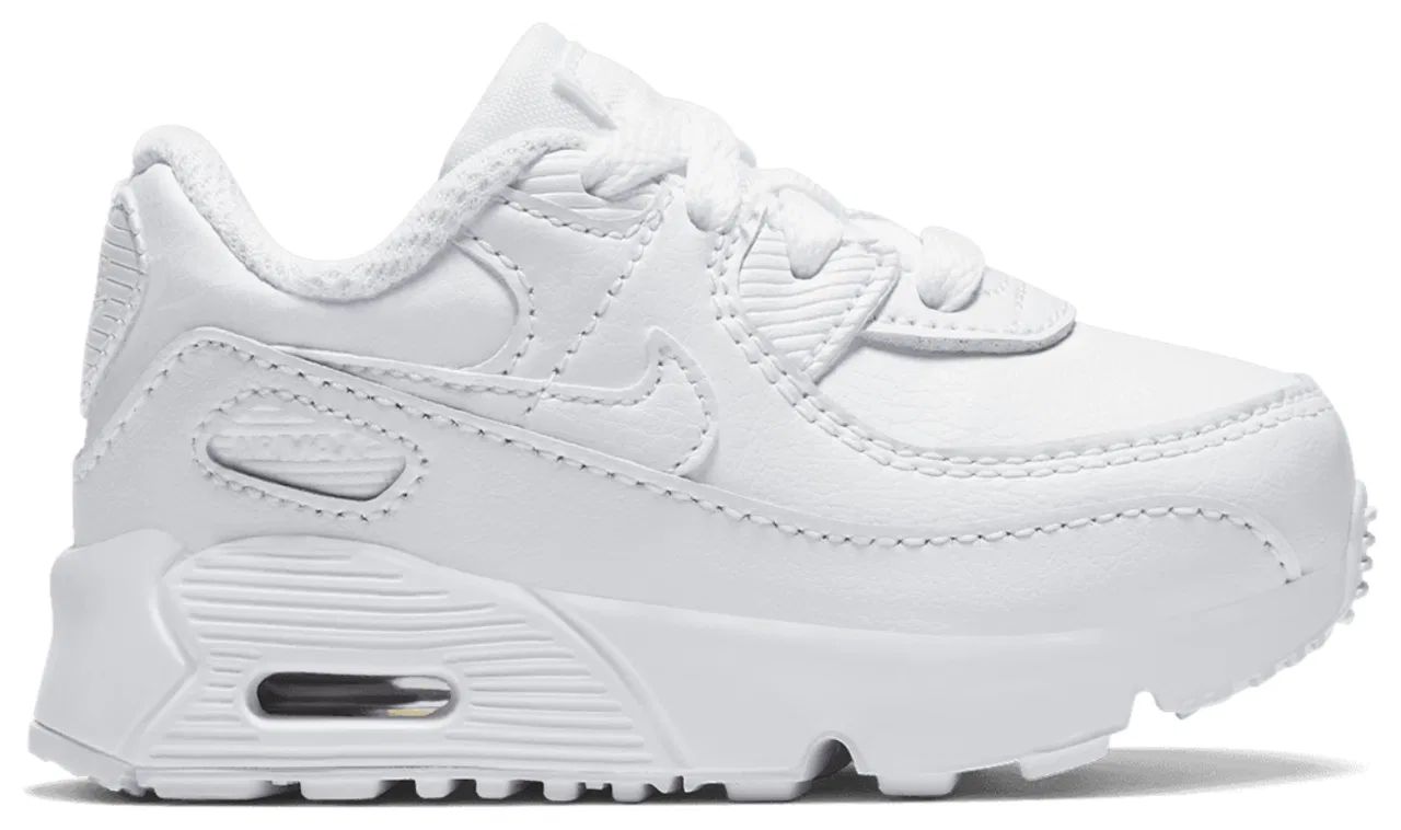 Детские кроссовки для мальчиков с кожаным верхом Air Max 90 Nike, White/White/Metallic Silver