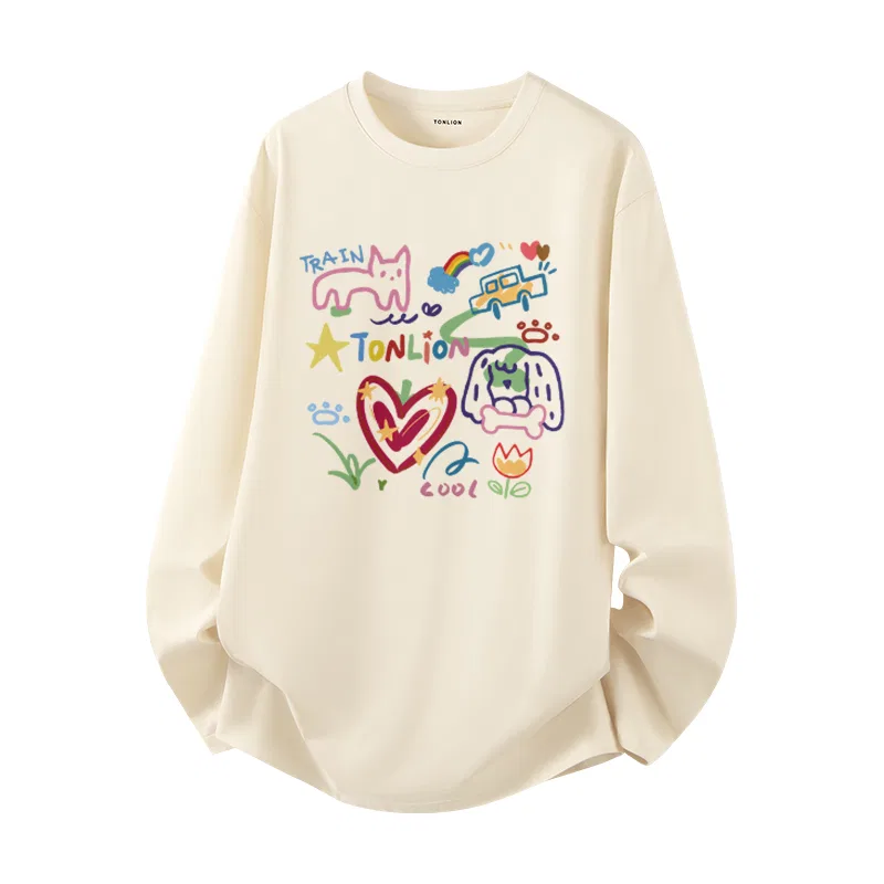 Детская футболка с длинным рукавом Tonlion, Цвет: 100% Cotton Long Sleeve Light Beige