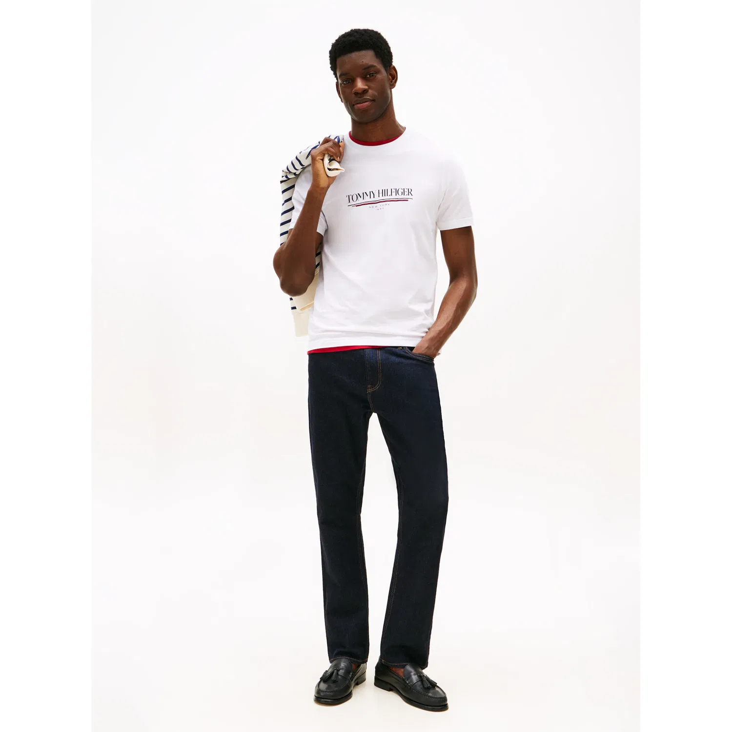 Мужская хлопковая футболка с круглым вырезом Tommy Hilfiger, White — фото 2