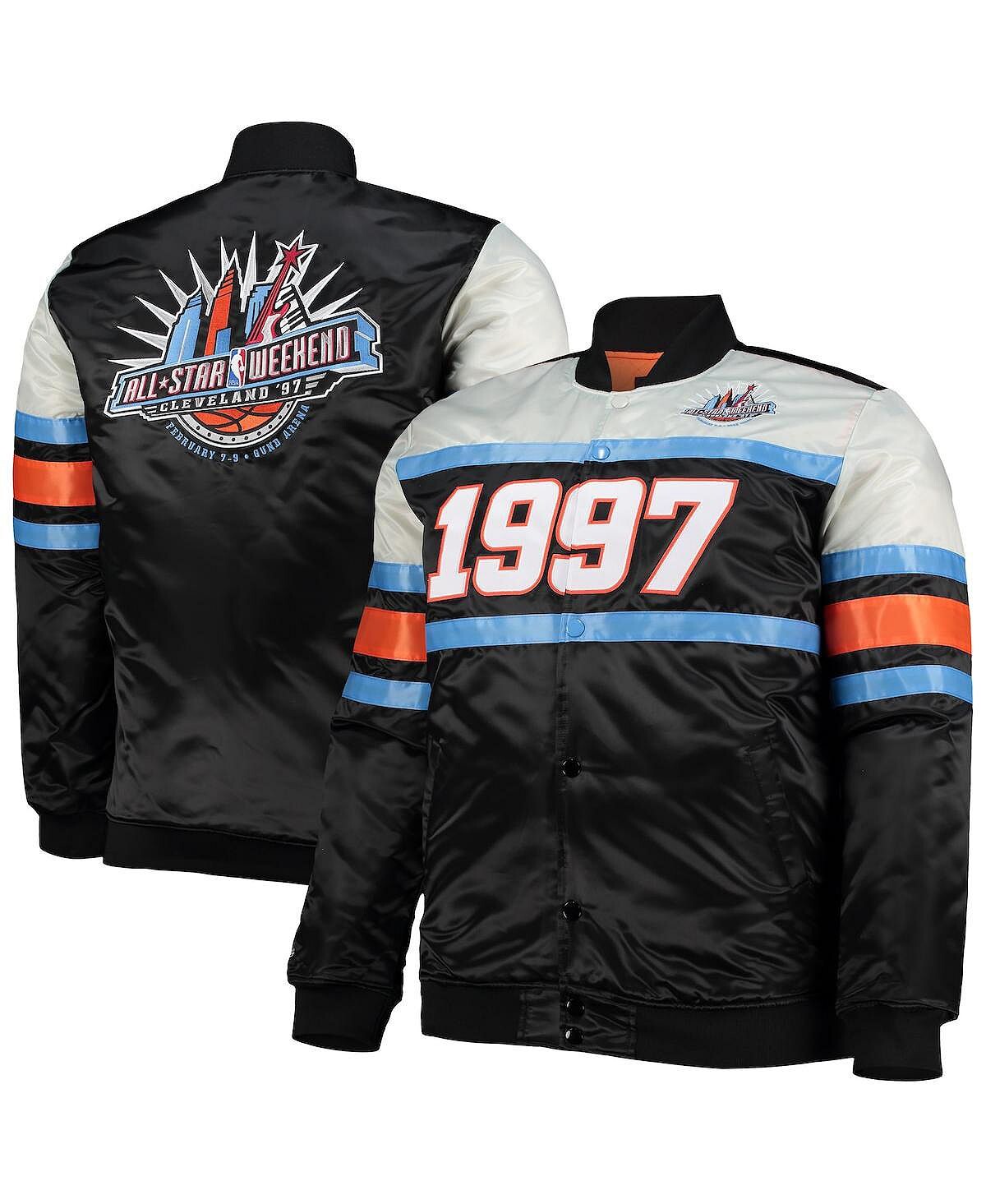 

Мужская черная куртка big and tall hardwood classics 1997 nba all-star game, плотная атласная куртка на цельных кнопках Mitchell & Ness, черный