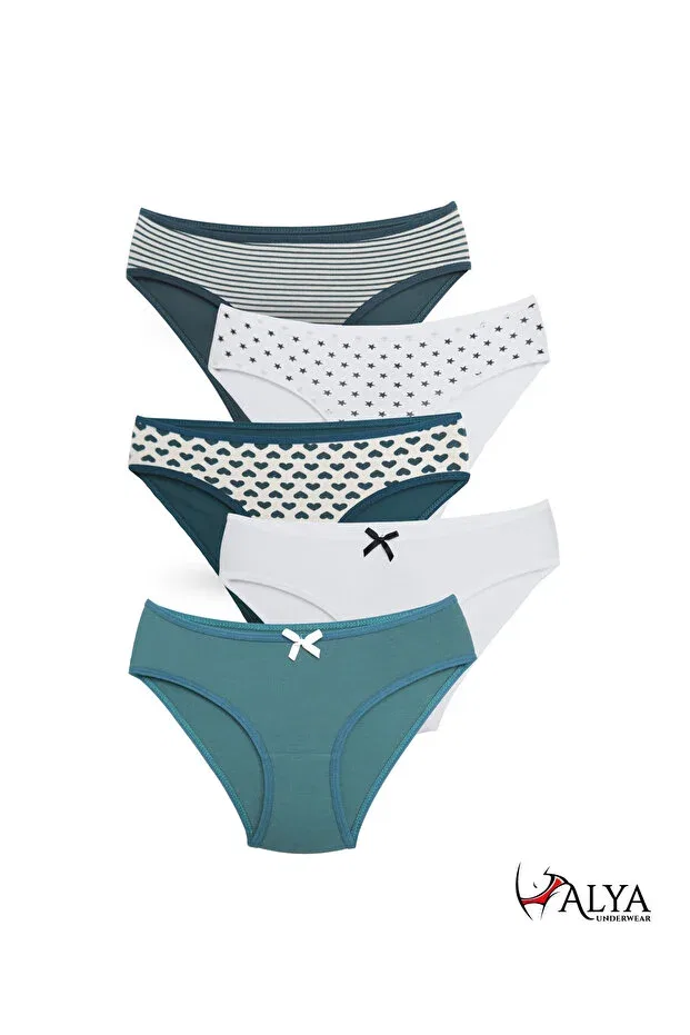 Детские трусы для девочек с принтом хлопковые набор 5 шт Basics Alya Underwear, Dark Green P22