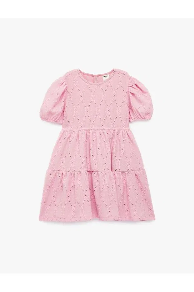 Детское платье для девочек с коротким рукавом-фонарик Scalloped balloon sleeve pink baby girl dress Koton, Rose
