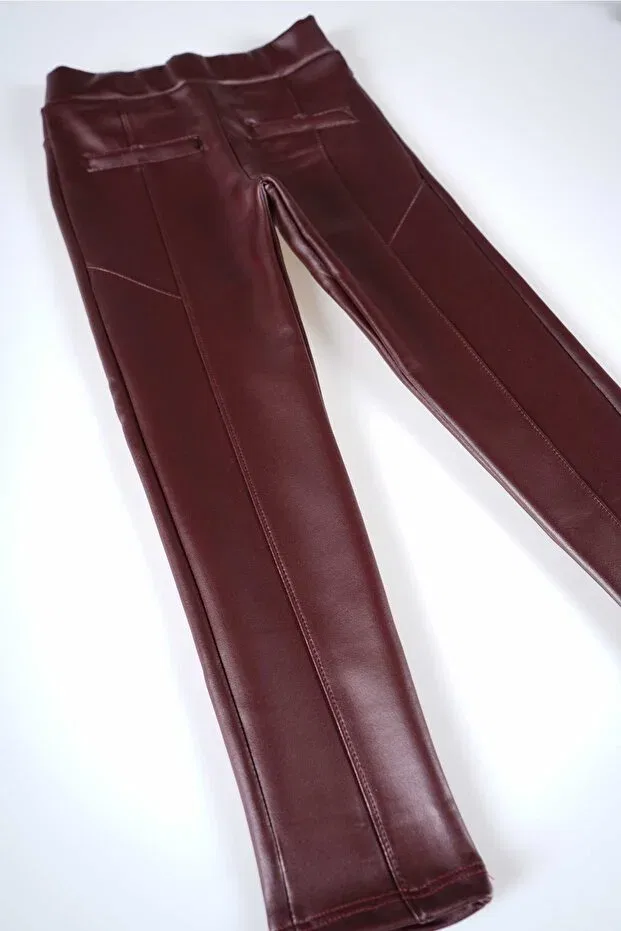 Детские леггинсы для девочек из кожзама Minik'O Kids, Burgundy — фото 3