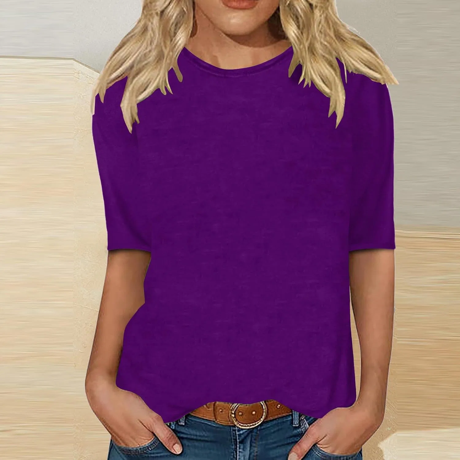 Женская свободная футболка с круглым вырезом, Purple — фото 2