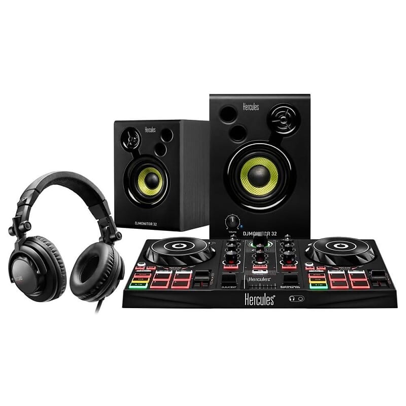 

Hercules DJLearning Kit с контроллером DJControl Inpulse 200, мониторными динамиками DJMonitor 32 и наушниками HDP DJ45 DJ-Learning-Kit