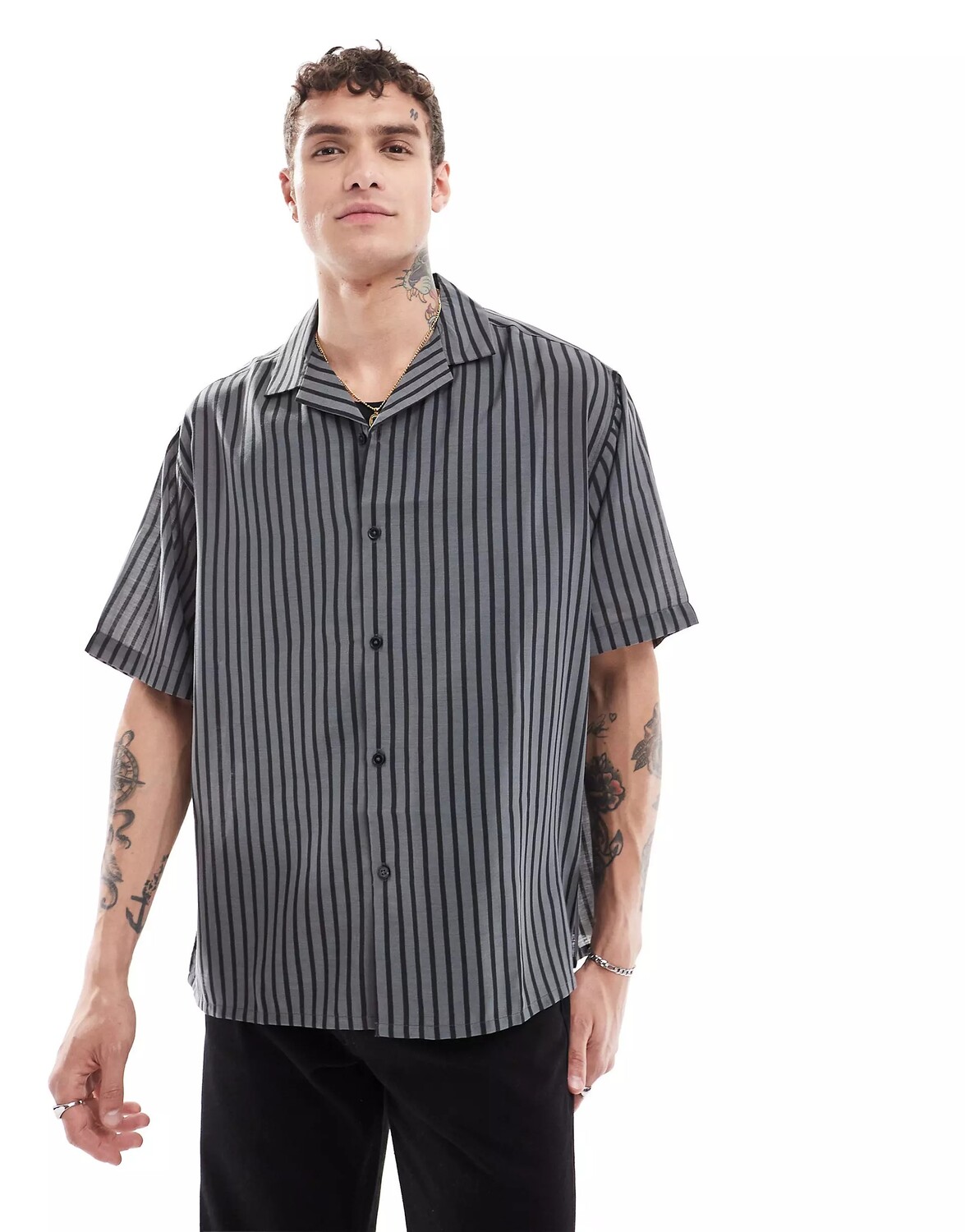 

Рубашка Asos Design Oversized Revere Sheer Stripe, черный