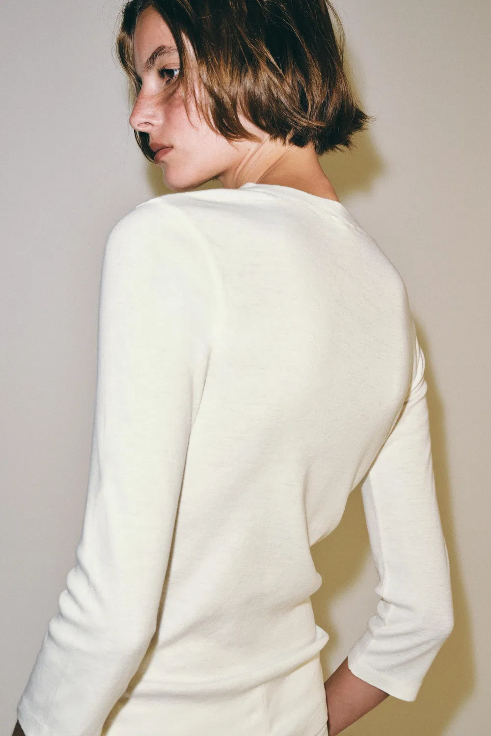 Футболка с V-образным вырезом ZARA, White — фото 3