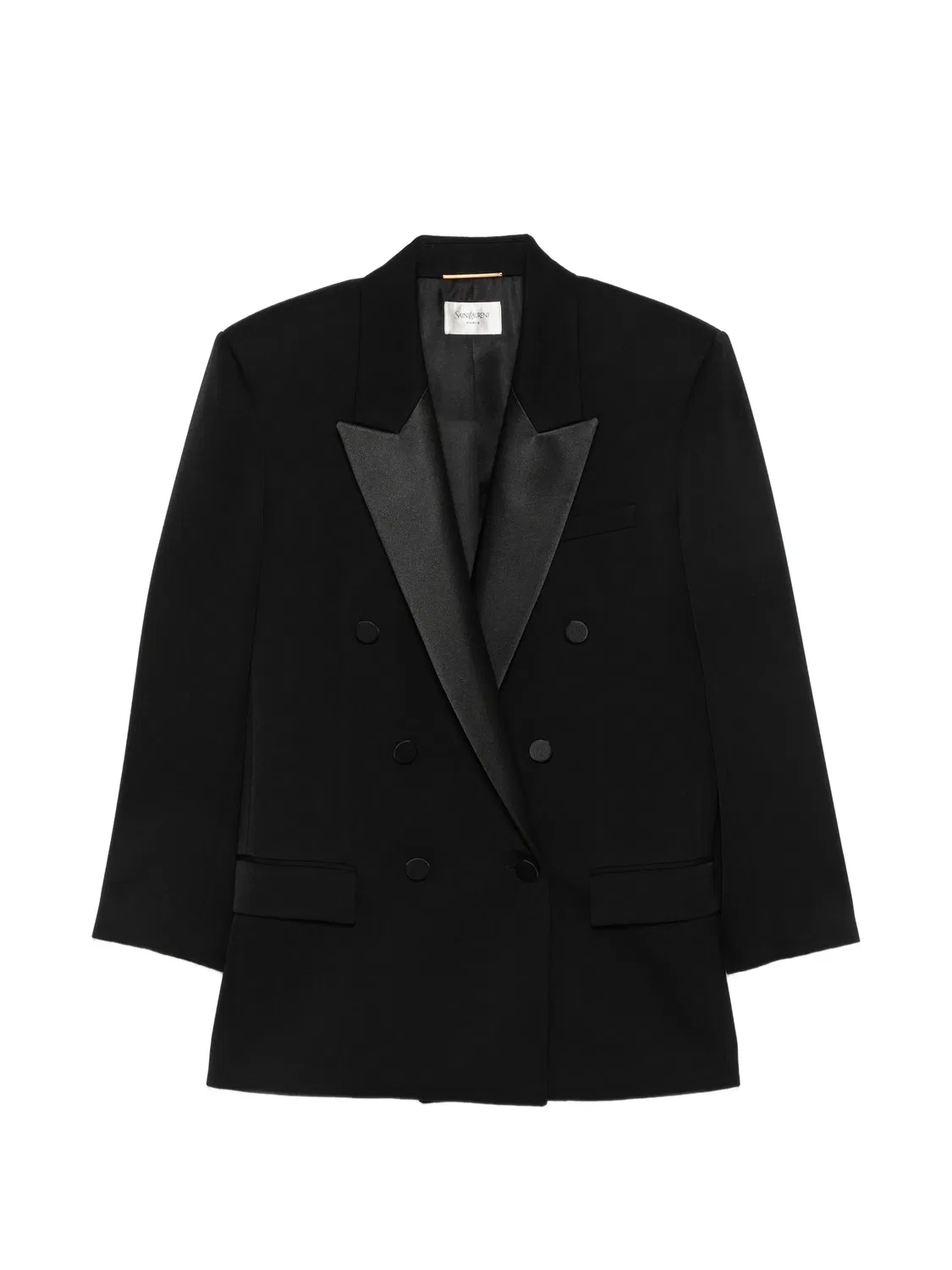 Двубортный блейзер с заостренными лацканами Saint Laurent, черный