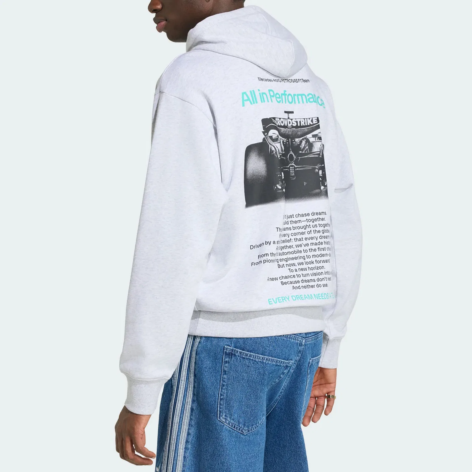 Свитшот Mercedes AMG, Adidas, Light Heather Gray/Semi Mint Green — фото 4
