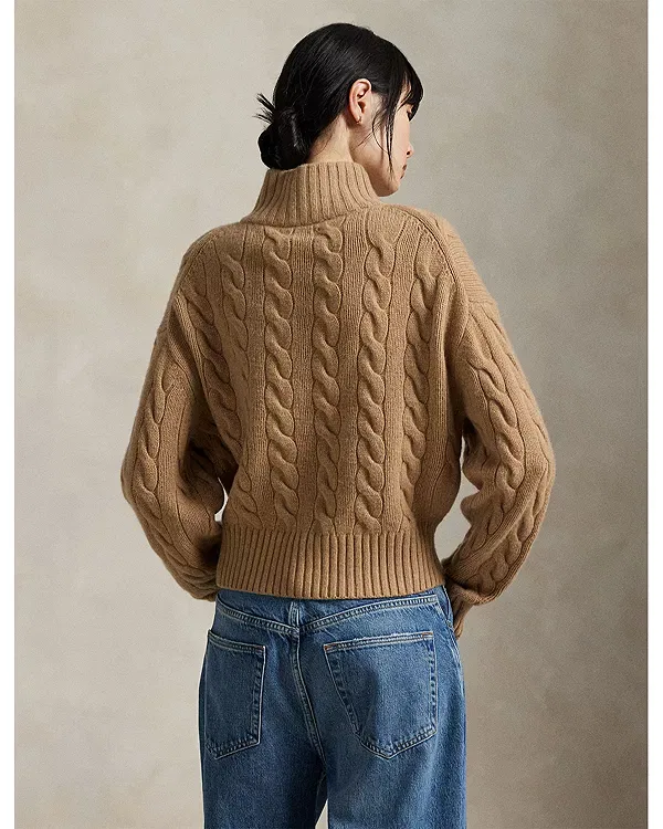 Женский свитер с полузастежкой-молнией Ralph Lauren, Classic Camel Melange — фото 3