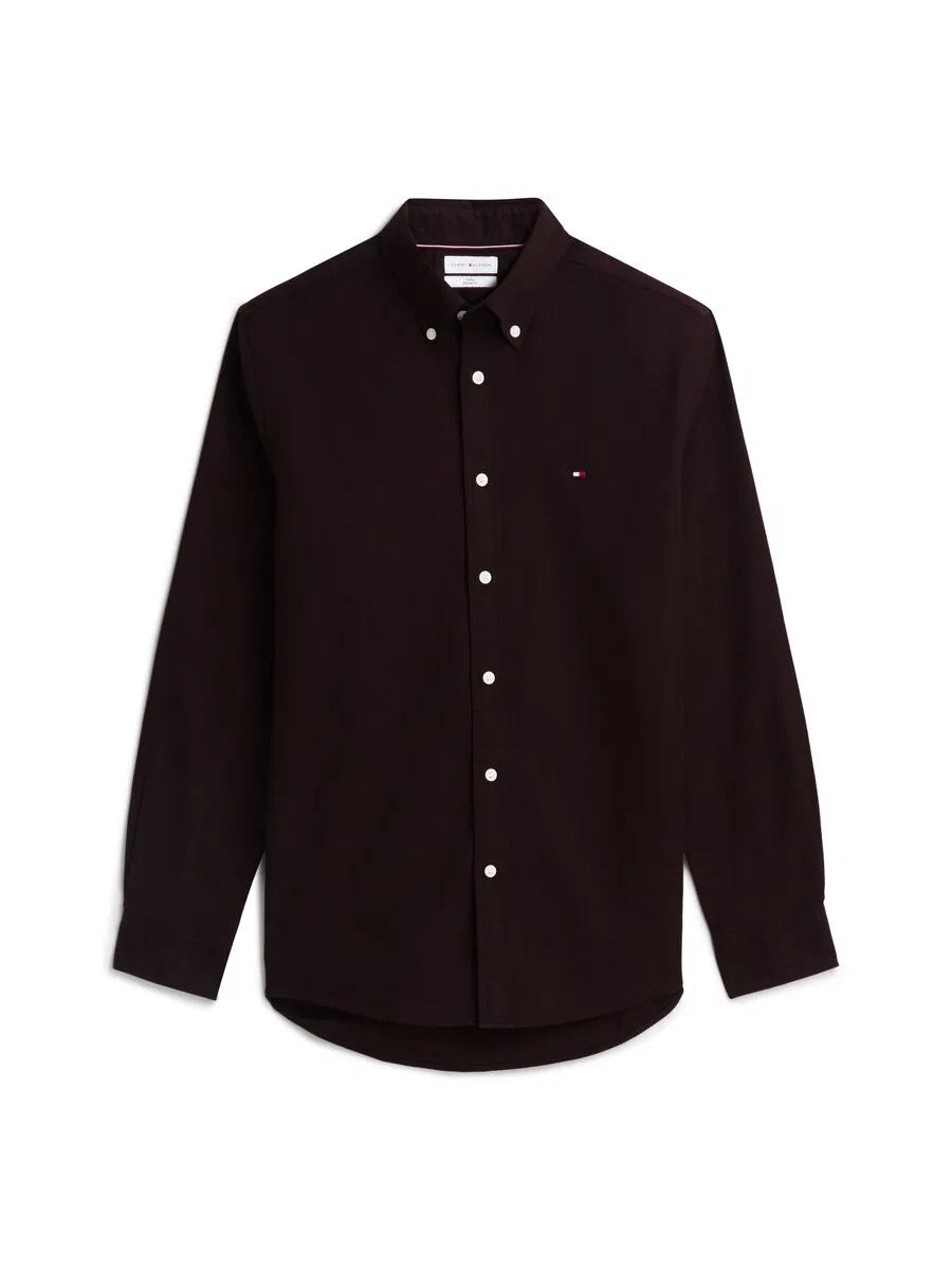 Рубашка на пуговицах TOMMY HILFIGER Comfort fit Button Up Shirt 'Flex' шоколадного цвета