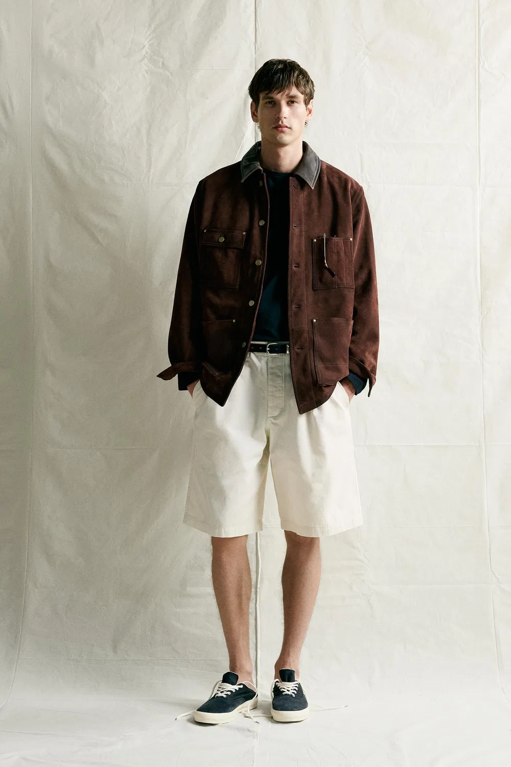 Свободные плиссированные бермудские шорты ZARA, Oyster-white