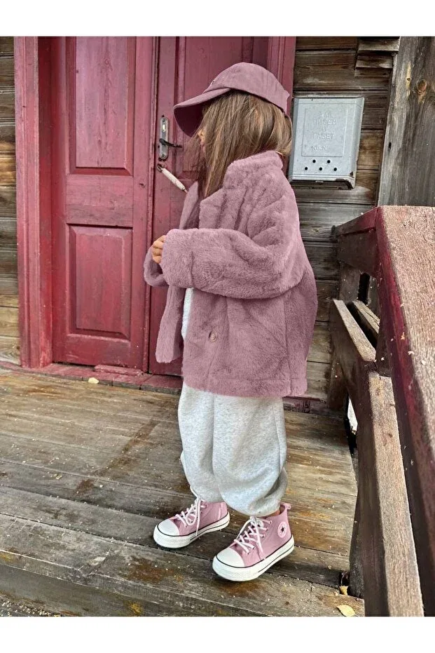 Детское пальто для девочек искусственный мех Pırıltı Kids, Pink — фото 2
