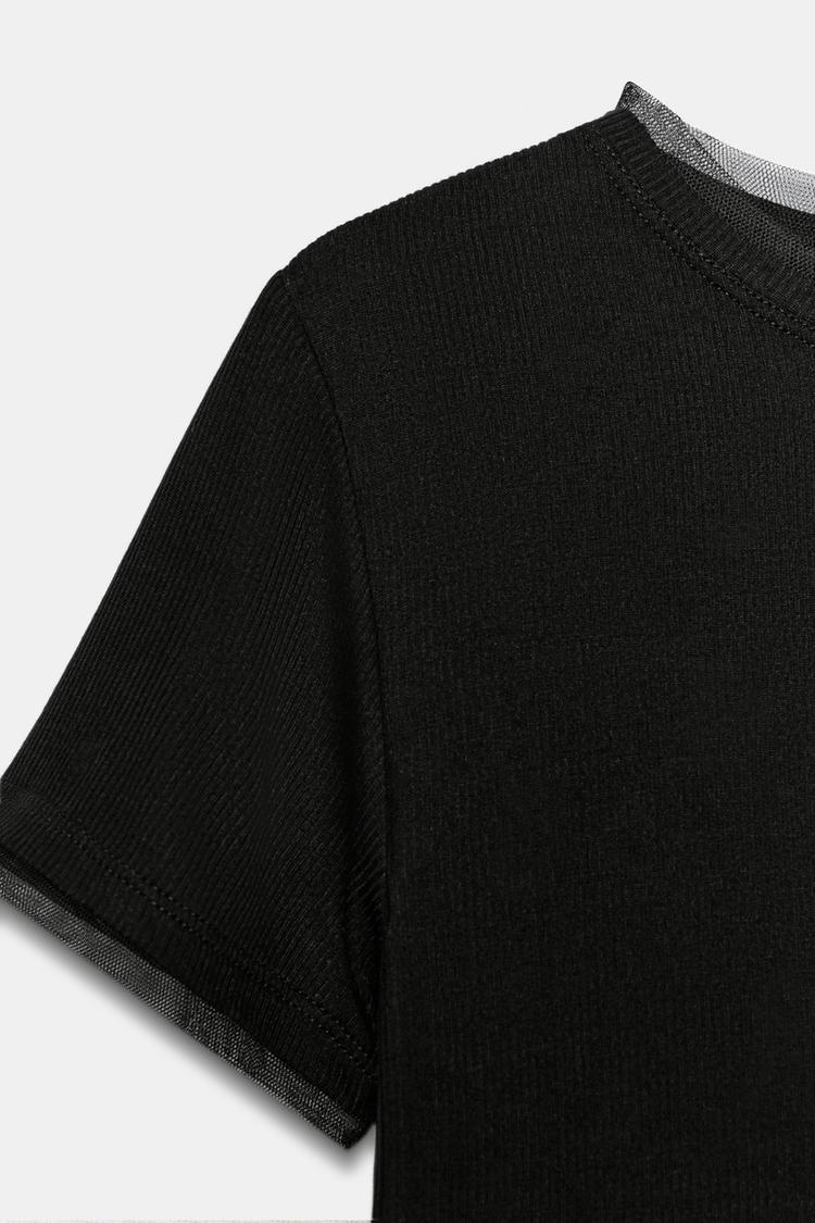 Футболка Zara With Tulle Detail, черный — фото 3