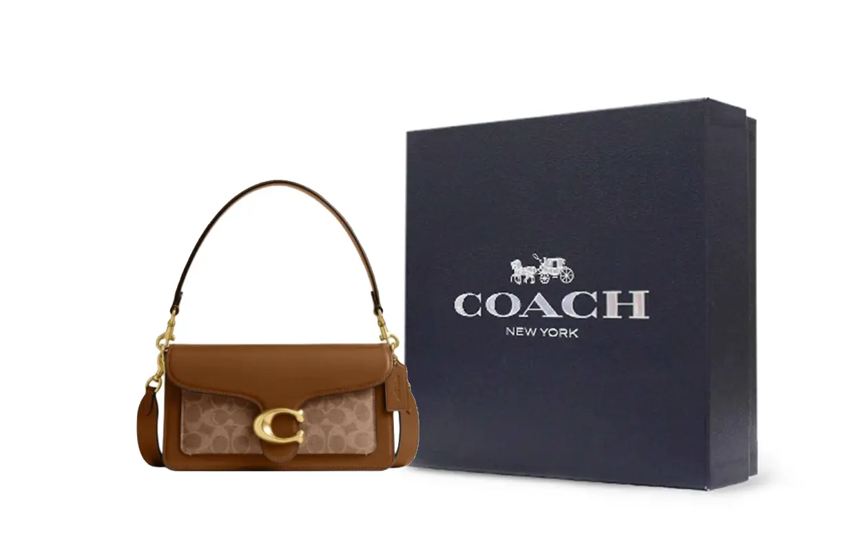 

COACH Кожаная переносная сумка через плечо среднего размера для женщин в коричневом и желтом цвете