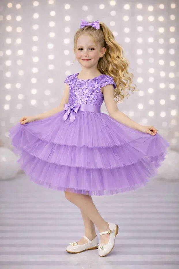 Детское платье для девочек с пайетками Party Rumi Kids, Ecru — фото 2