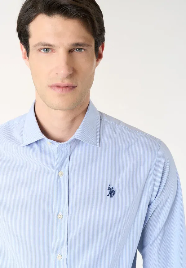 Рубашка дышащая Camicia da uomo a righe slim fit con colletto alla francese U.S. Polo Assn., White, белый/синий — фото 4