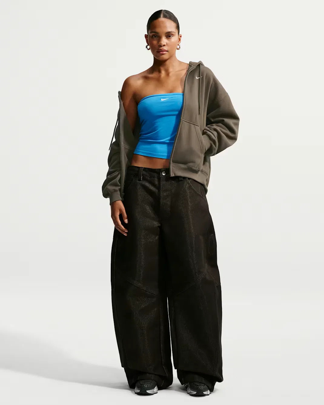 Женская толстовка оверсайз на молнии Nike Studio Fleece Medium Weight, Dark Hazel/Sail — фото 4