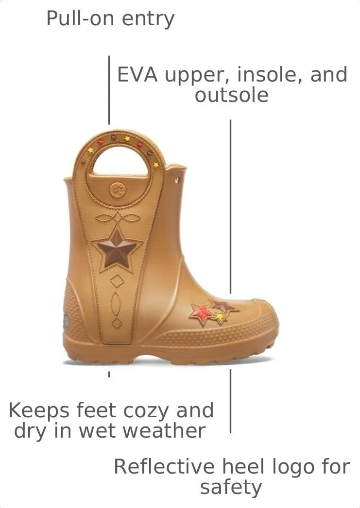 Детские дождевые сапоги для девочек с принтом Handle It Rain Boots Crocs, Western Umber — фото 3