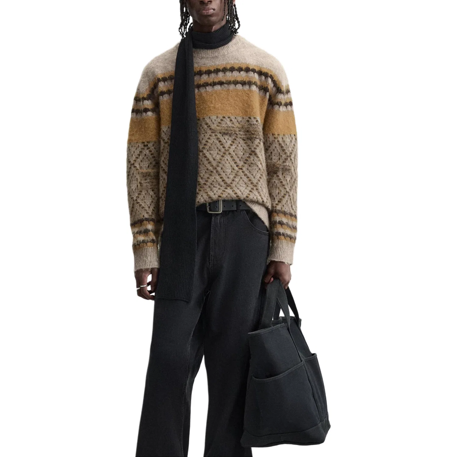 Мужской свитер с круглым вырезом, горчичный, ZARA, Mustard — фото 3