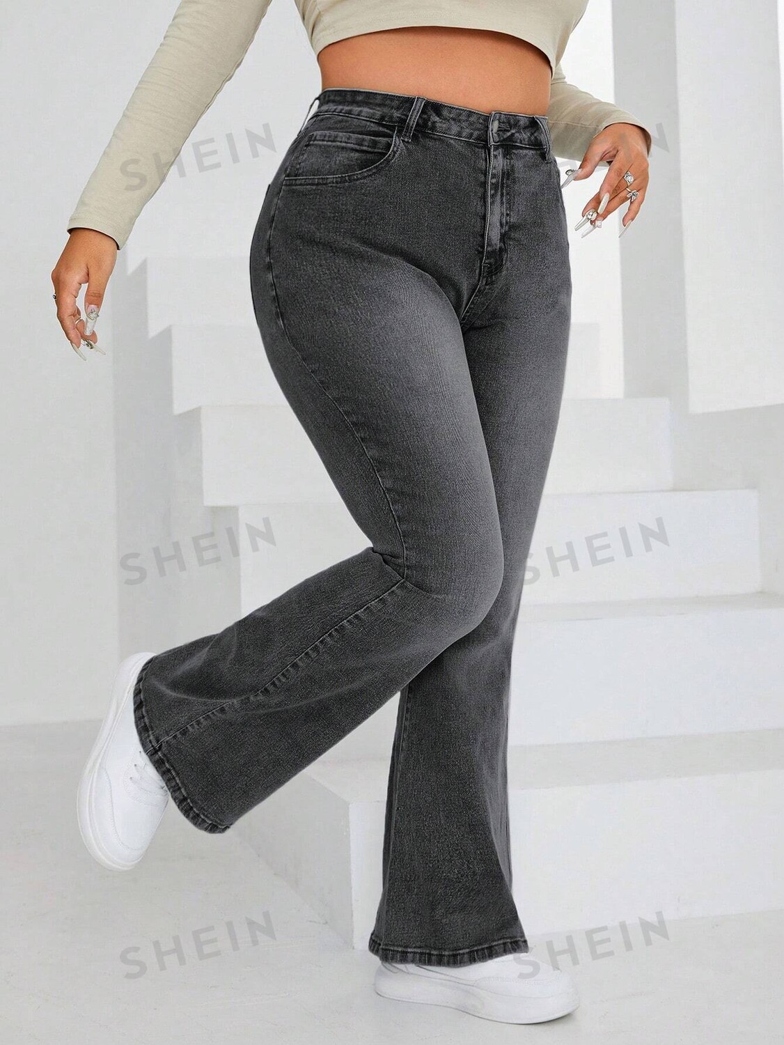 

EZwear Женские Расклешенные джинсы больших размеров Shein, серый