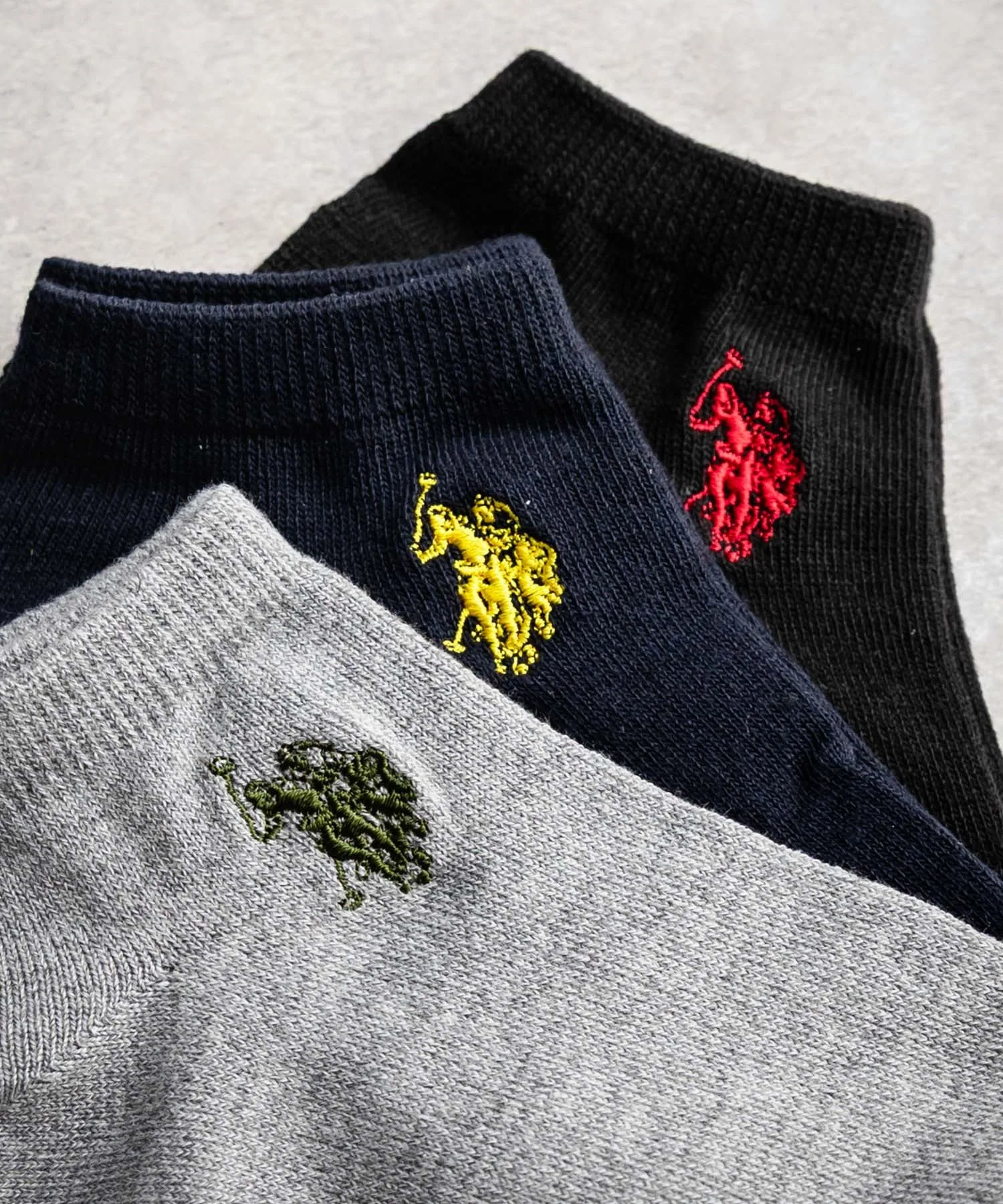 Носки до щиколотки/укороченные носки US POLO ASSN. — 3 пары в разных цветах с вышитым логотипом One-Point. — фото 4