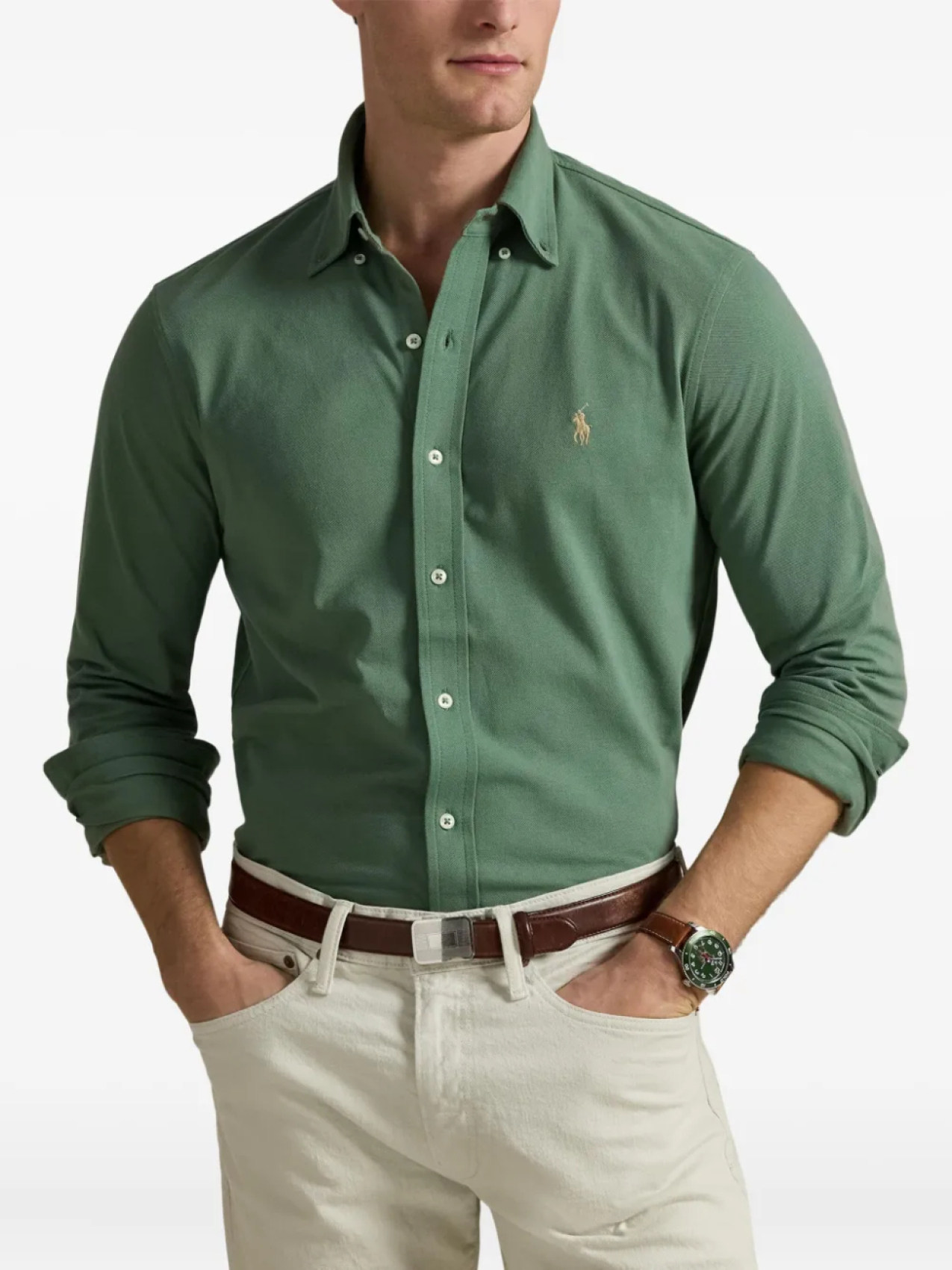 Polo Ralph Lauren сетчатая рубашка, зеленый — фото 3