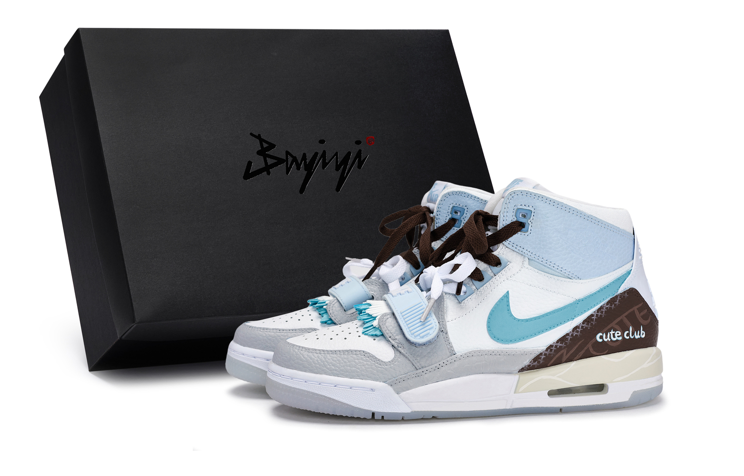 

Jordan Legacy 312 амортизирующие износостойкие высокие детские баскетбольные кроссовки blue white brown для подростков