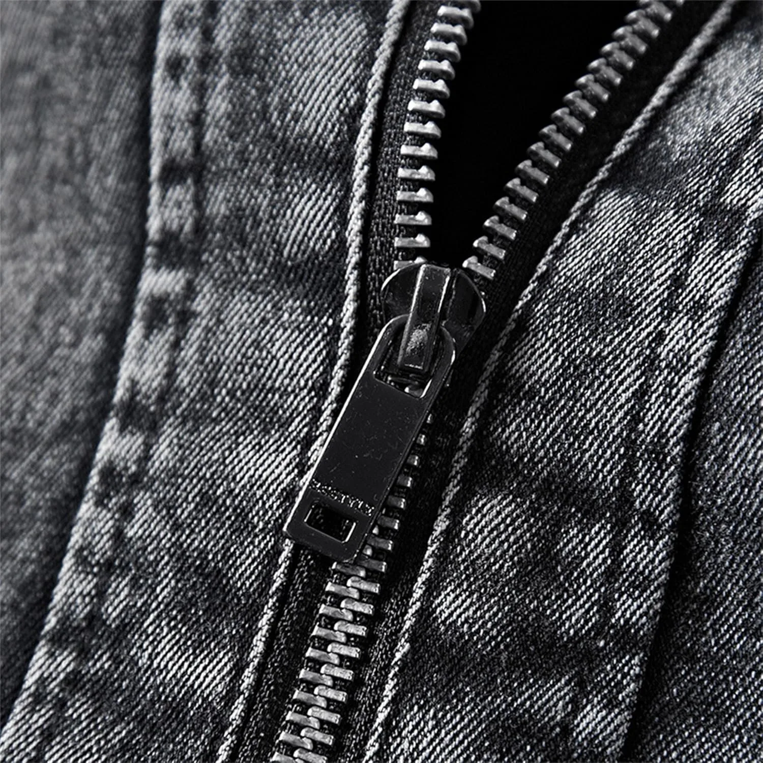 Мужская винтажная утепленная джинсовая куртка Slim Fit зимняя теплая джинсовая куртка на молнии Generic, черный — фото 3