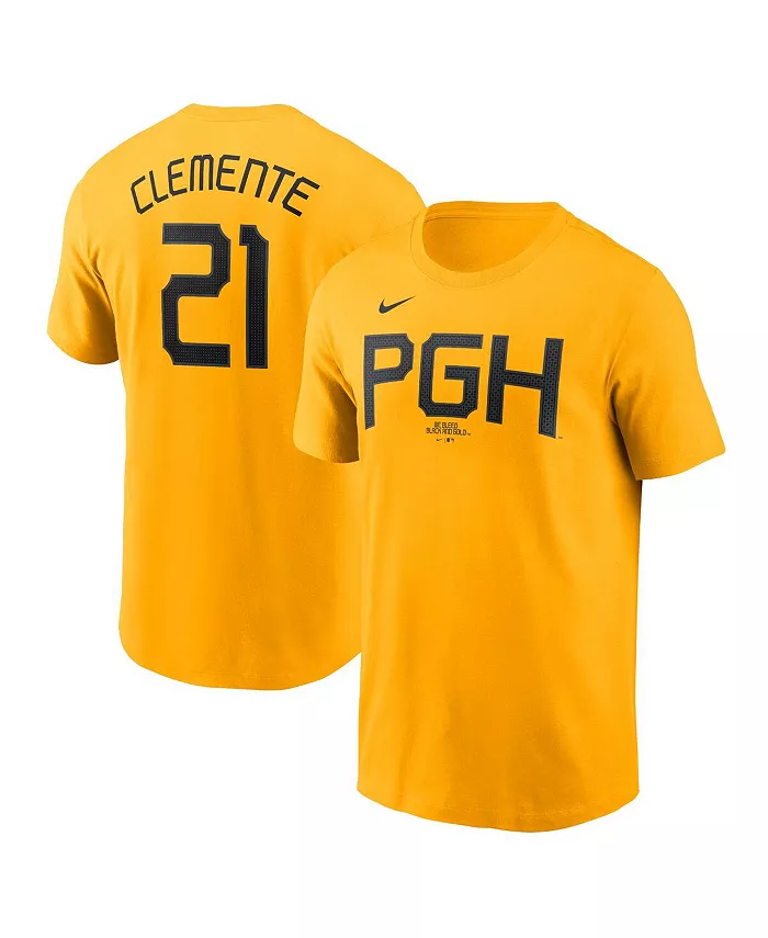 

Мужская футболка Roberto Clemente Gold Pittsburgh Pirates City Connect Fuse с именем и номером Nike