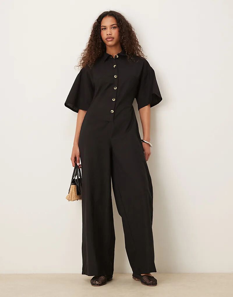 

Комбинезон ASOS DESIGN с широкими штанинами и застежкой на пуговицах, черный