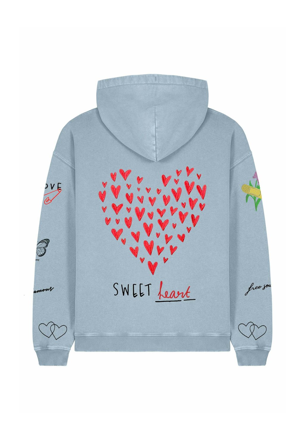 

Толстовка SWEETHEART TATTOO EMBROIDERY UNISEX VINTAGE con cappuccio Mira Paris, светло-голубой