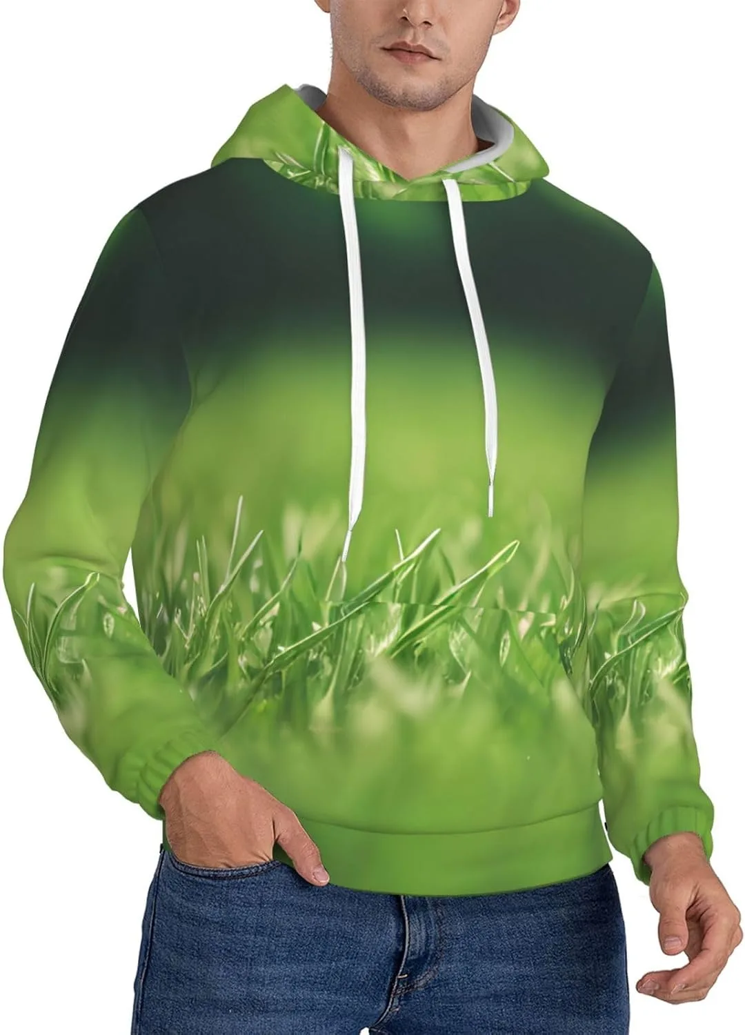 

Мужская флисовая толстовка с капюшоном X-Large, мягкая и теплая, с карманом, в трендовом принте HD Green Nature SamLng