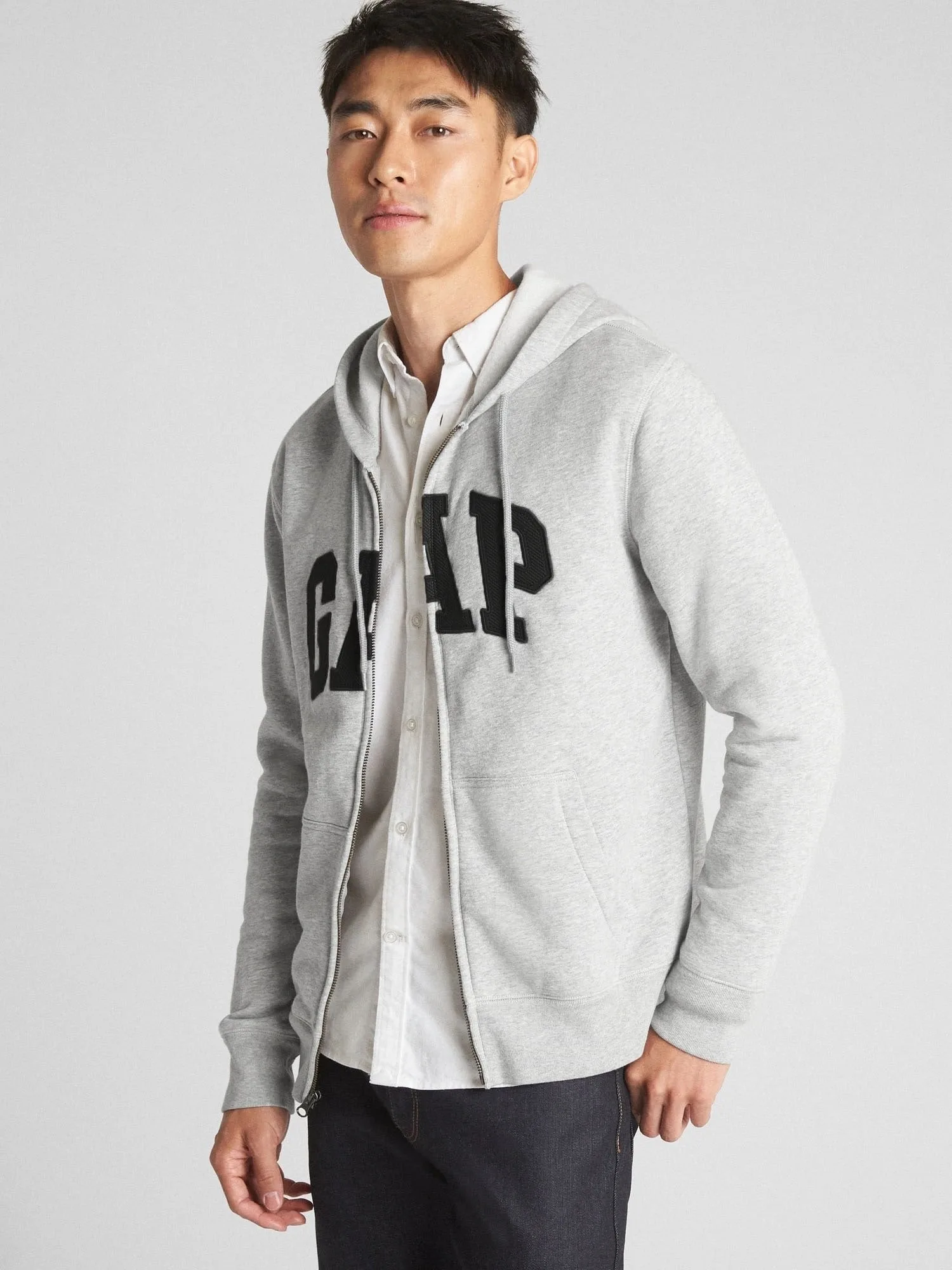 Толстовка на молнии с логотипом (U)GAP (унисекс), LIGHT HEATHER GREY