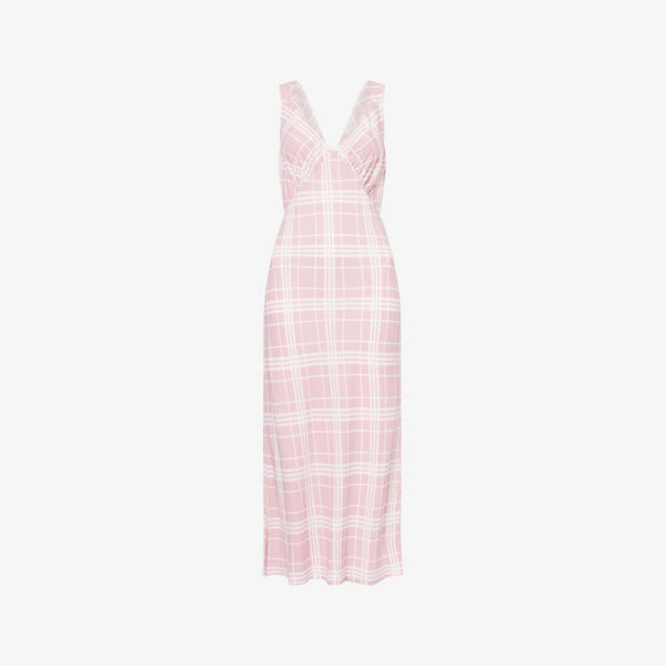 

Платье миди Reformation Beauden из крепа в клетку, розовый